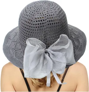 Womens Knit Wide Brim Sun Hat Cloche Bucket Hat Fishing Hat Beach Solid Color Foldable 2024 Summer Fashion Bow Caps