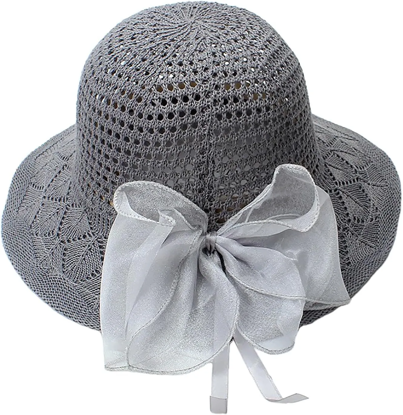 Womens Knit Wide Brim Sun Hat Cloche Bucket Hat Fishing Hat Beach Solid Color Foldable 2024 Summer Fashion Bow Caps