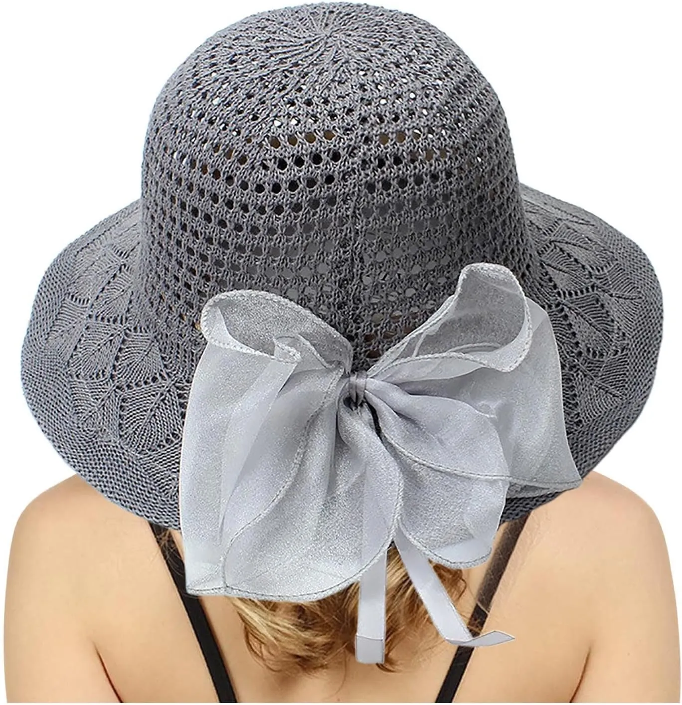 Womens Knit Wide Brim Sun Hat Cloche Bucket Hat Fishing Hat Beach Solid Color Foldable 2024 Summer Fashion Bow Caps