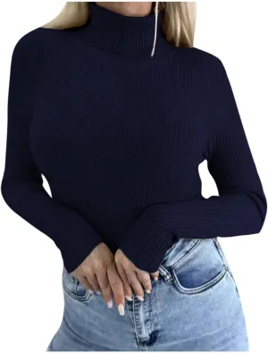 Womens Long Sleeve Turtleneck Rib Knit Slim Fit Shirts Basic Tee Plain Casual T-Shirt Going Out Tops Spring Outfits