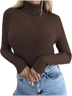 Womens Long Sleeve Turtleneck Rib Knit Slim Fit Shirts Basic Tee Plain Casual T-Shirt Going Out Tops Spring Outfits