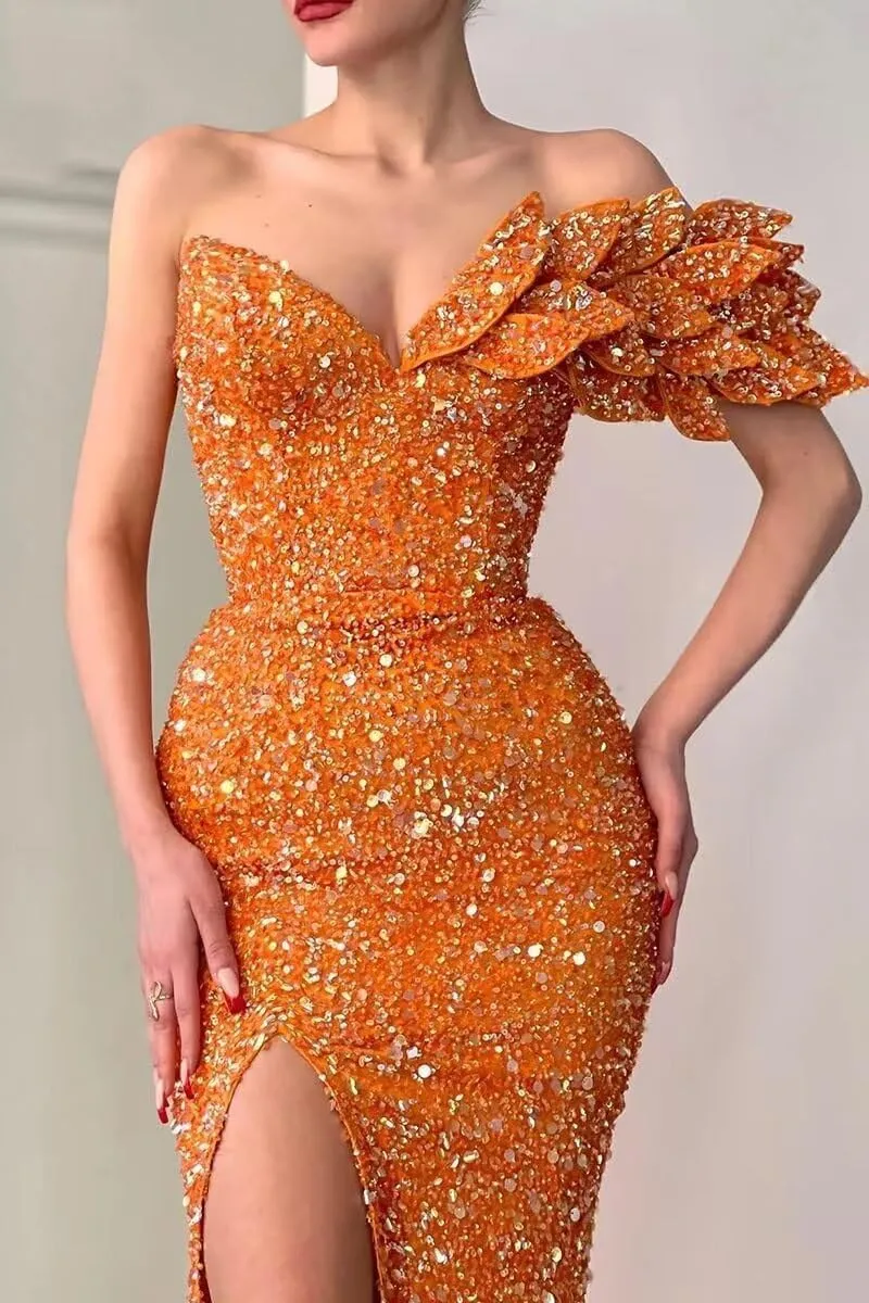 Women's One Shoulder Prom Dresses Mermaid Bodycon Long Formal Sparkly Evening Wedding Party Ball Gown