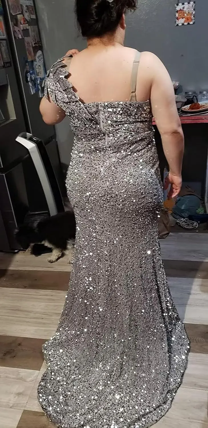 Women's One Shoulder Prom Dresses Mermaid Bodycon Long Formal Sparkly Evening Wedding Party Ball Gown