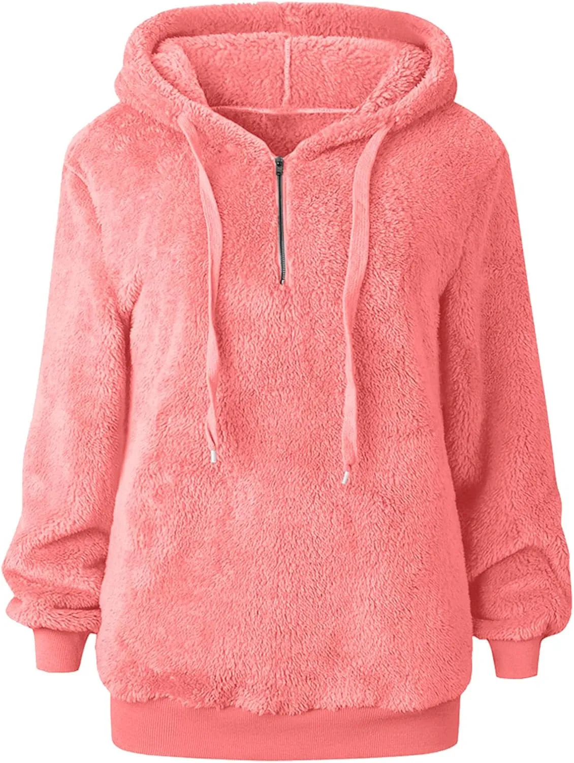 Womens Oversized Fuzzy Hoodie Winter Warm Sherpa Fleece Hooded Sweatshirts Cozy Zipper Fluffy Coat With Pockets