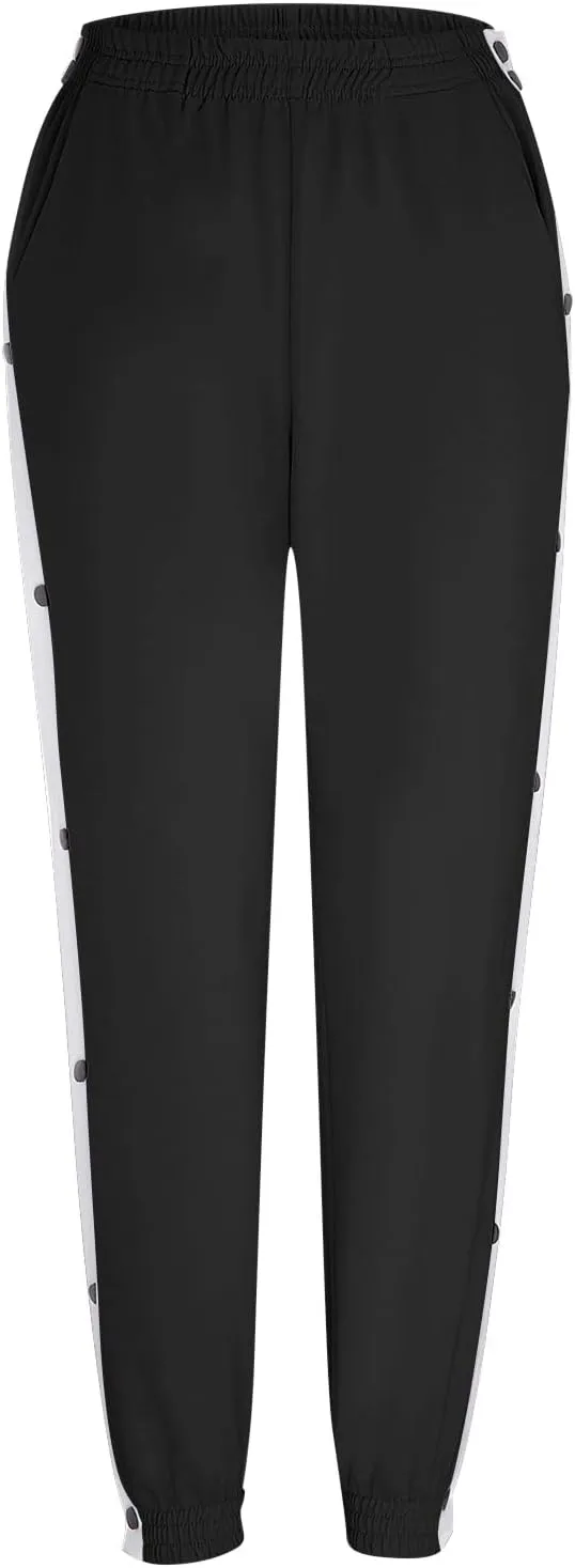 Women's Pants Side Split Snap Button Joggers Tear-Away Warm Up Sweatpants Elastic Cinch Bottom Active Workout Trousers