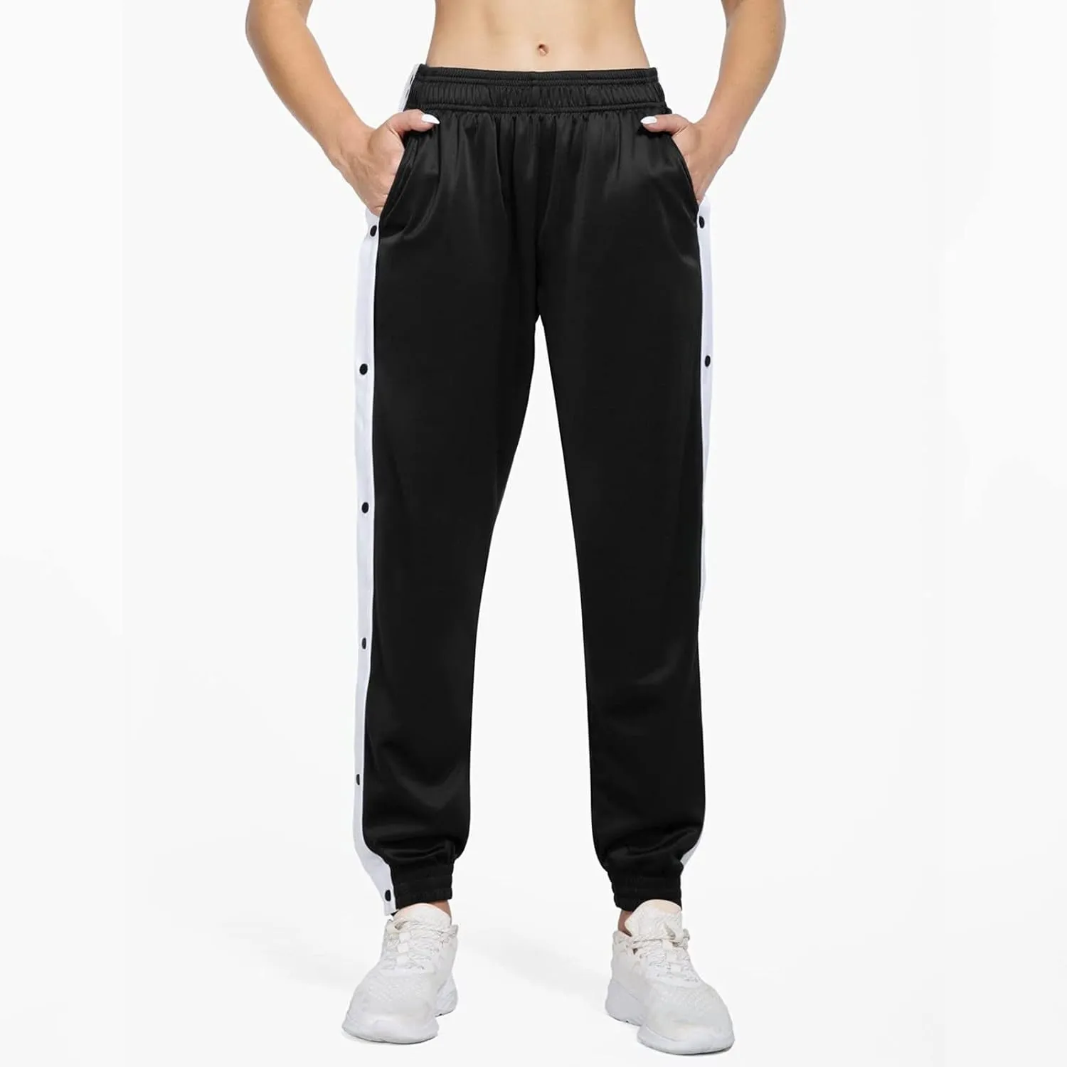 Women's Pants Side Split Snap Button Joggers Tear-Away Warm Up Sweatpants Elastic Cinch Bottom Active Workout Trousers