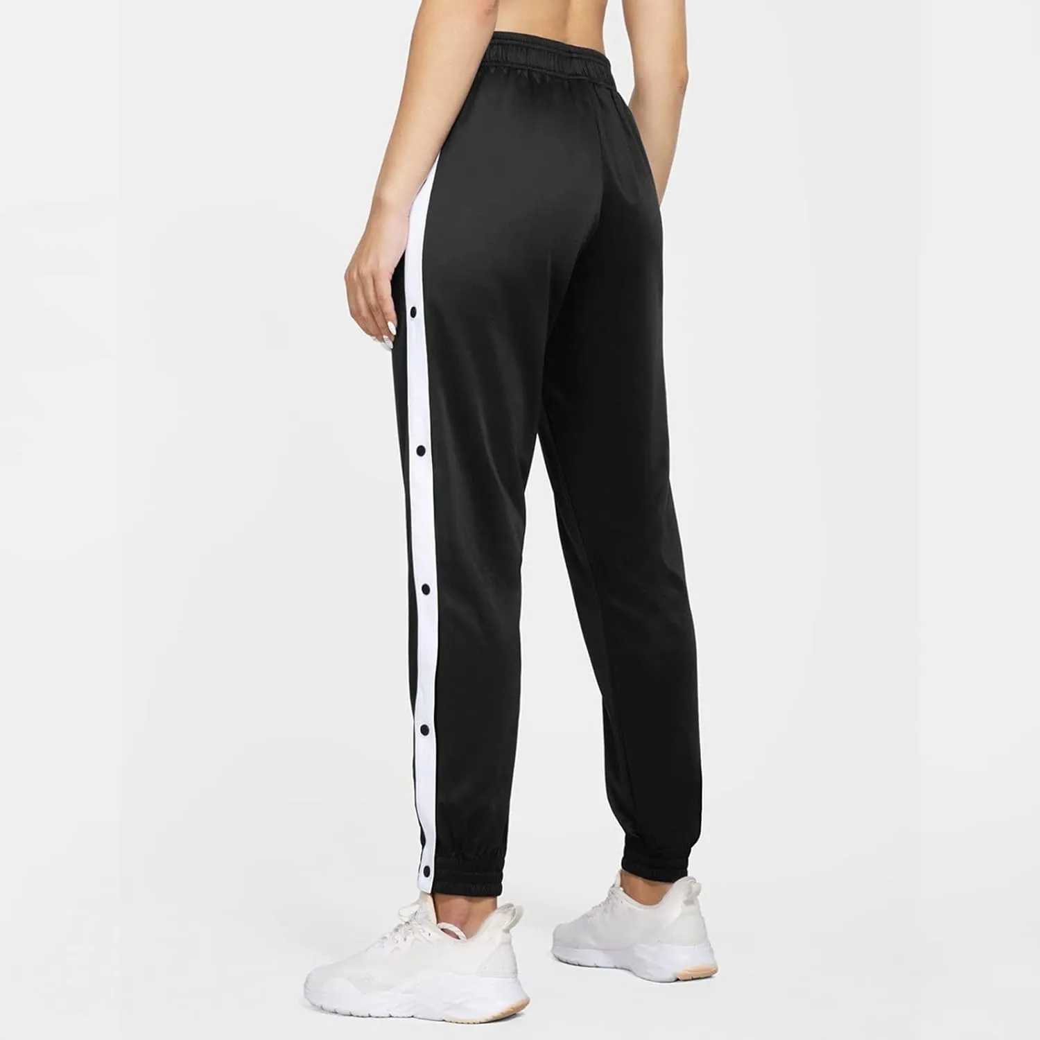 Women's Pants Side Split Snap Button Joggers Tear-Away Warm Up Sweatpants Elastic Cinch Bottom Active Workout Trousers