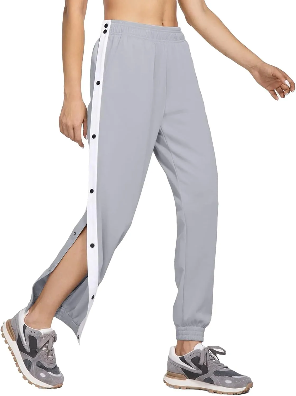 Women's Pants Side Split Snap Button Joggers Tear-Away Warm Up Sweatpants Elastic Cinch Bottom Active Workout Trousers