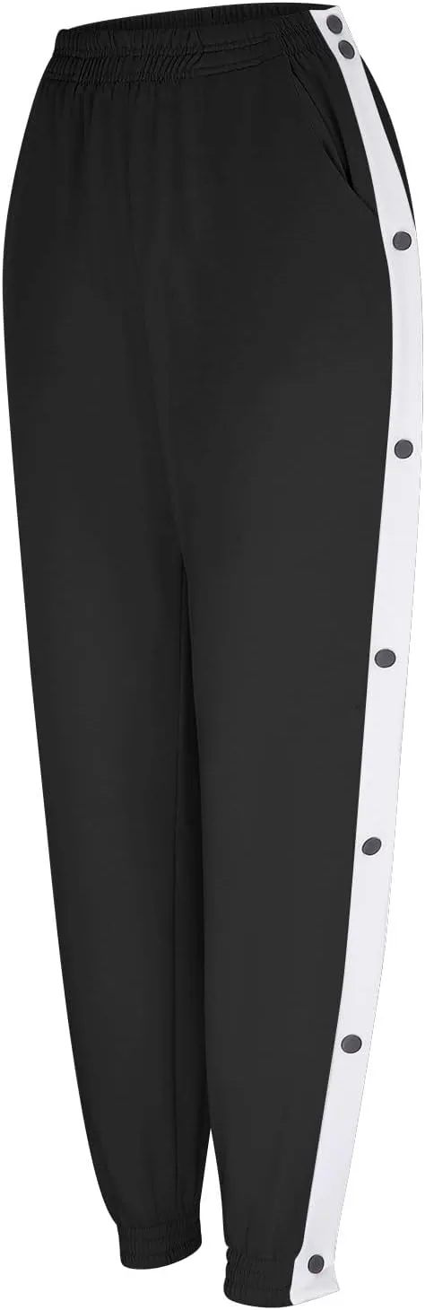 Women's Pants Side Split Snap Button Joggers Tear-Away Warm Up Sweatpants Elastic Cinch Bottom Active Workout Trousers