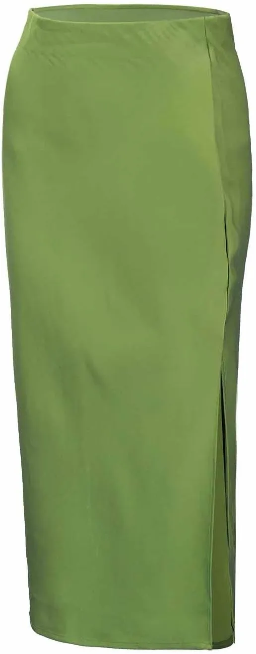 Womens Satin Silk High Waist Slit Midi Skirt Elastic Waistband Midi Skirts Elegant and Handsome Half