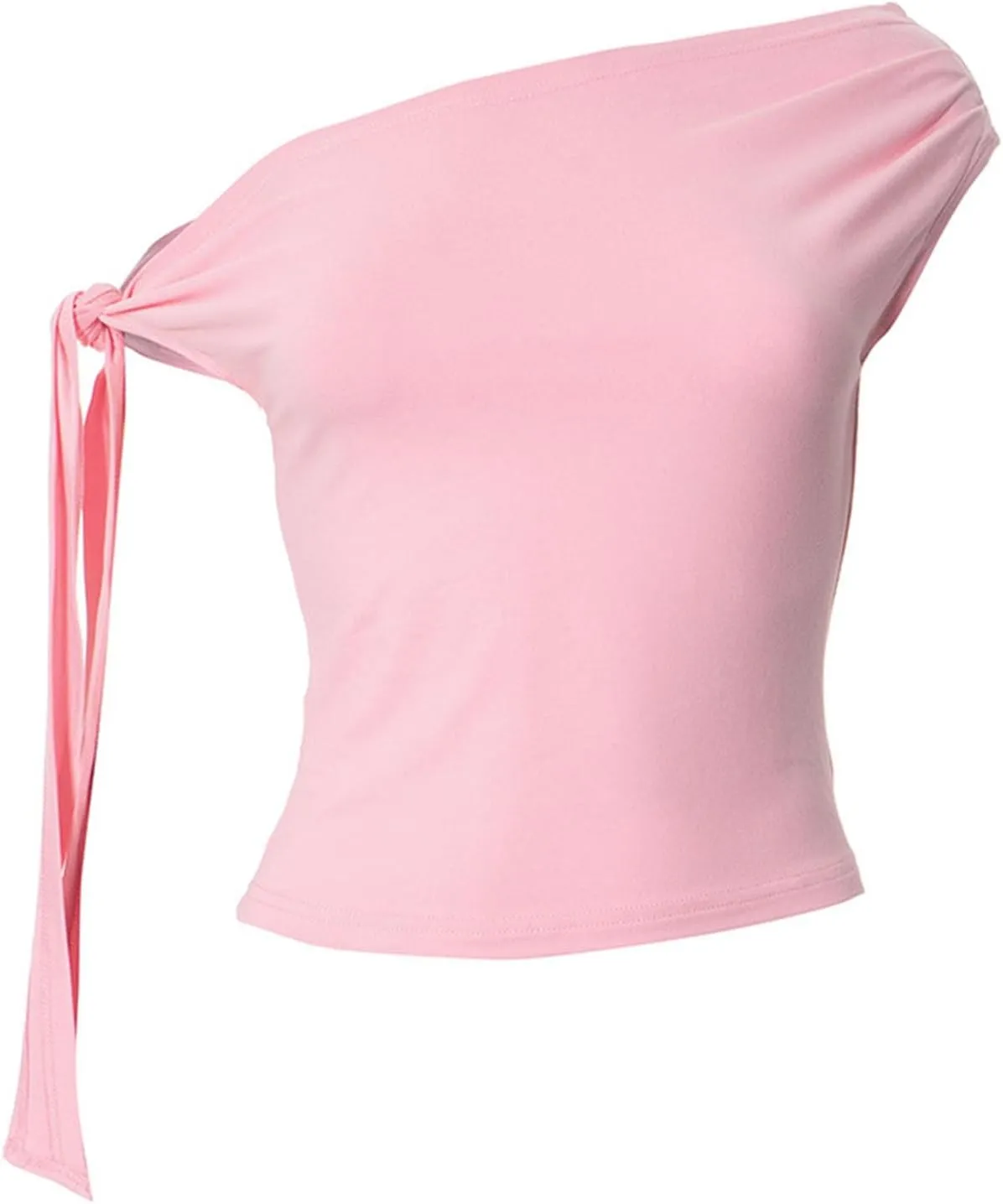 Women's Sexy Off Shoulder Tie-Up Tops, Summer Ruched Slim Fit Shirts Fashion Streetwear Y2K Solid Color Clothes