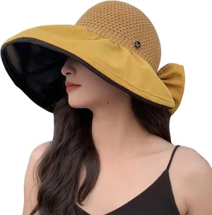 Women's Solid Colors Bucket Hat Wide Brim Mesh Breathable Sun Hats Beach Vacation Travel Visor Hat