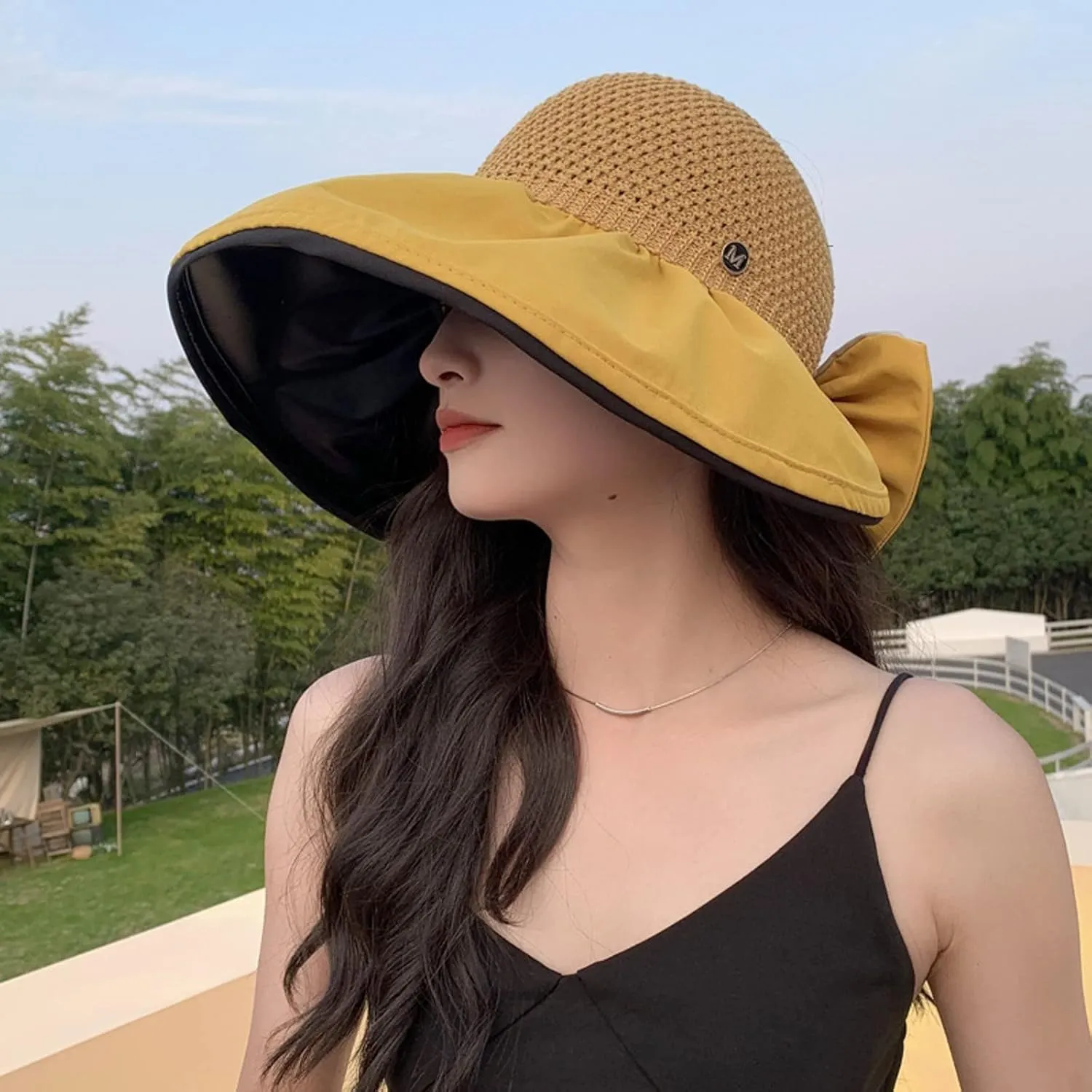 Women's Solid Colors Bucket Hat Wide Brim Mesh Breathable Sun Hats Beach Vacation Travel Visor Hat
