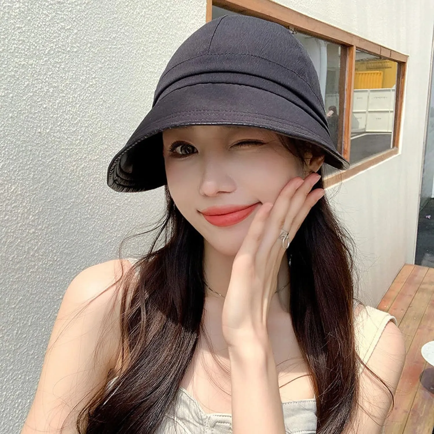 Women's Solid Colors Visor Hat Summer Wide Brim Sun Hats Casual Outdoor Hiking Travel Beach Bucket Hat