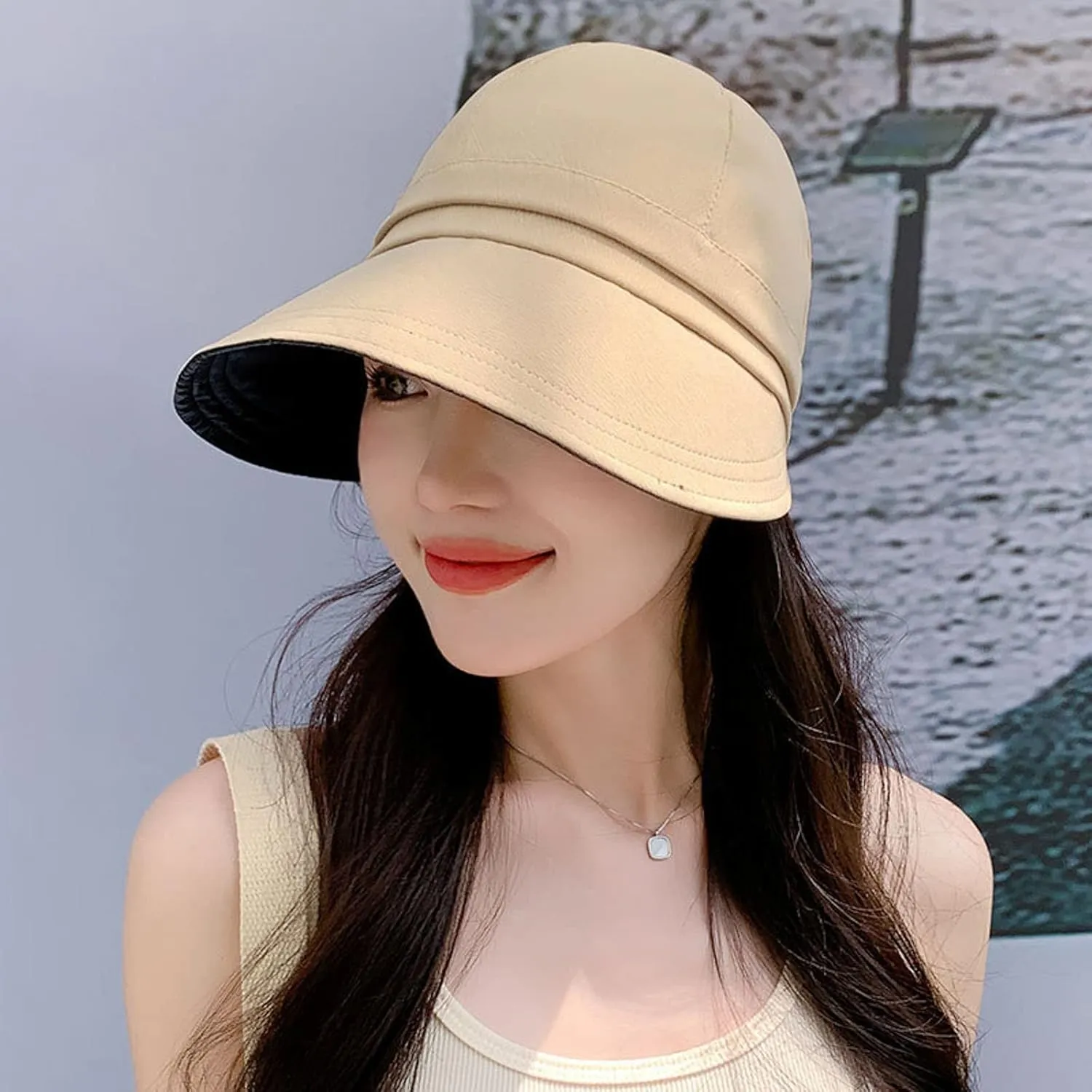 Women's Solid Colors Visor Hat Summer Wide Brim Sun Hats Casual Outdoor Hiking Travel Beach Bucket Hat