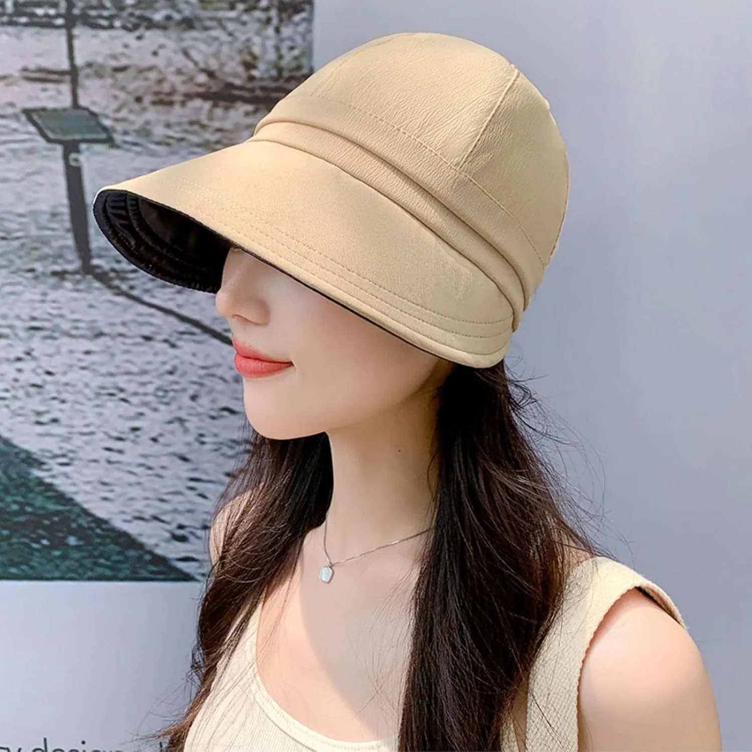 Women's Solid Colors Visor Hat Summer Wide Brim Sun Hats Casual Outdoor Hiking Travel Beach Bucket Hat