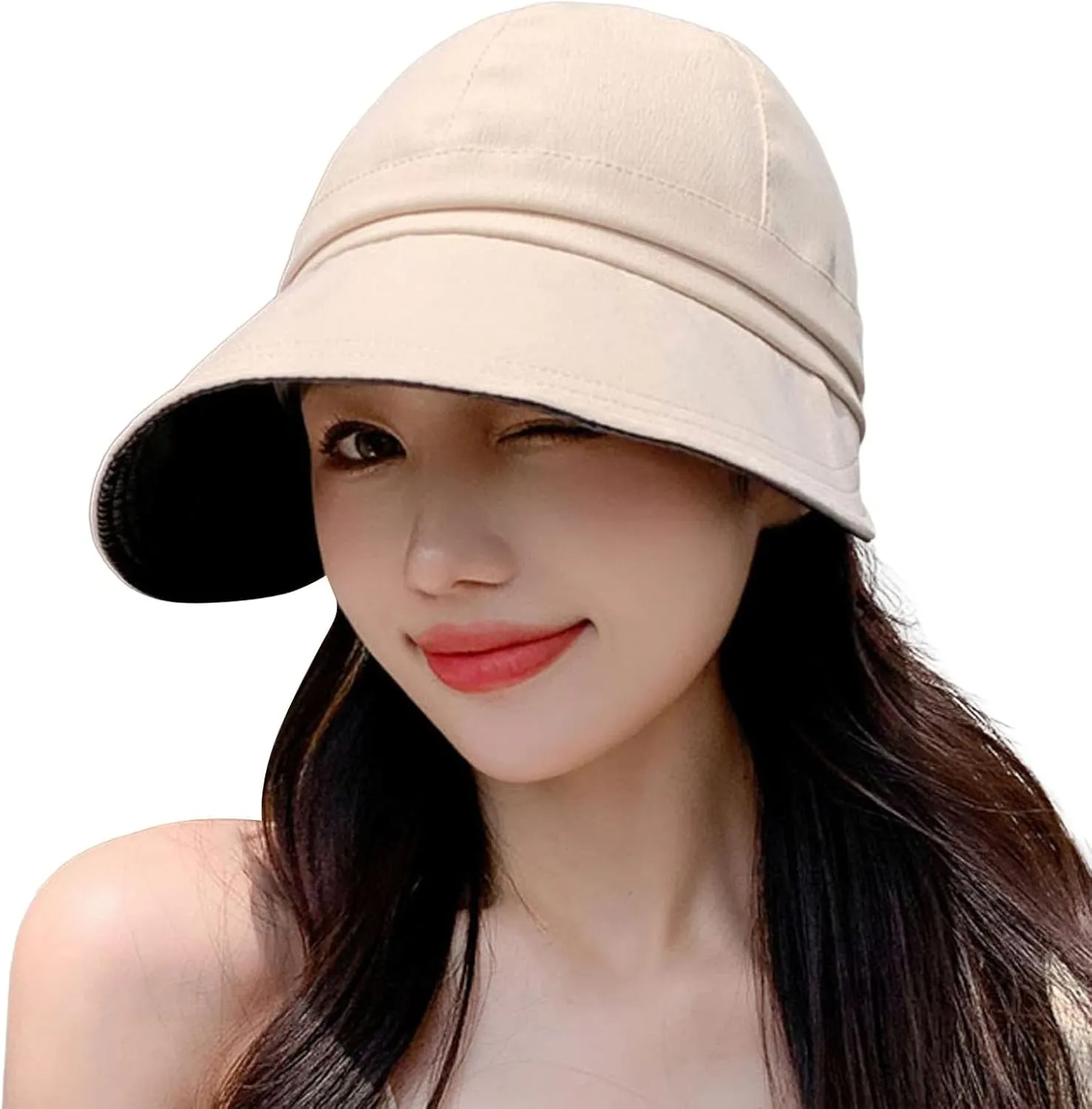 Women's Solid Colors Visor Hat Summer Wide Brim Sun Hats Casual Outdoor Hiking Travel Beach Bucket Hat