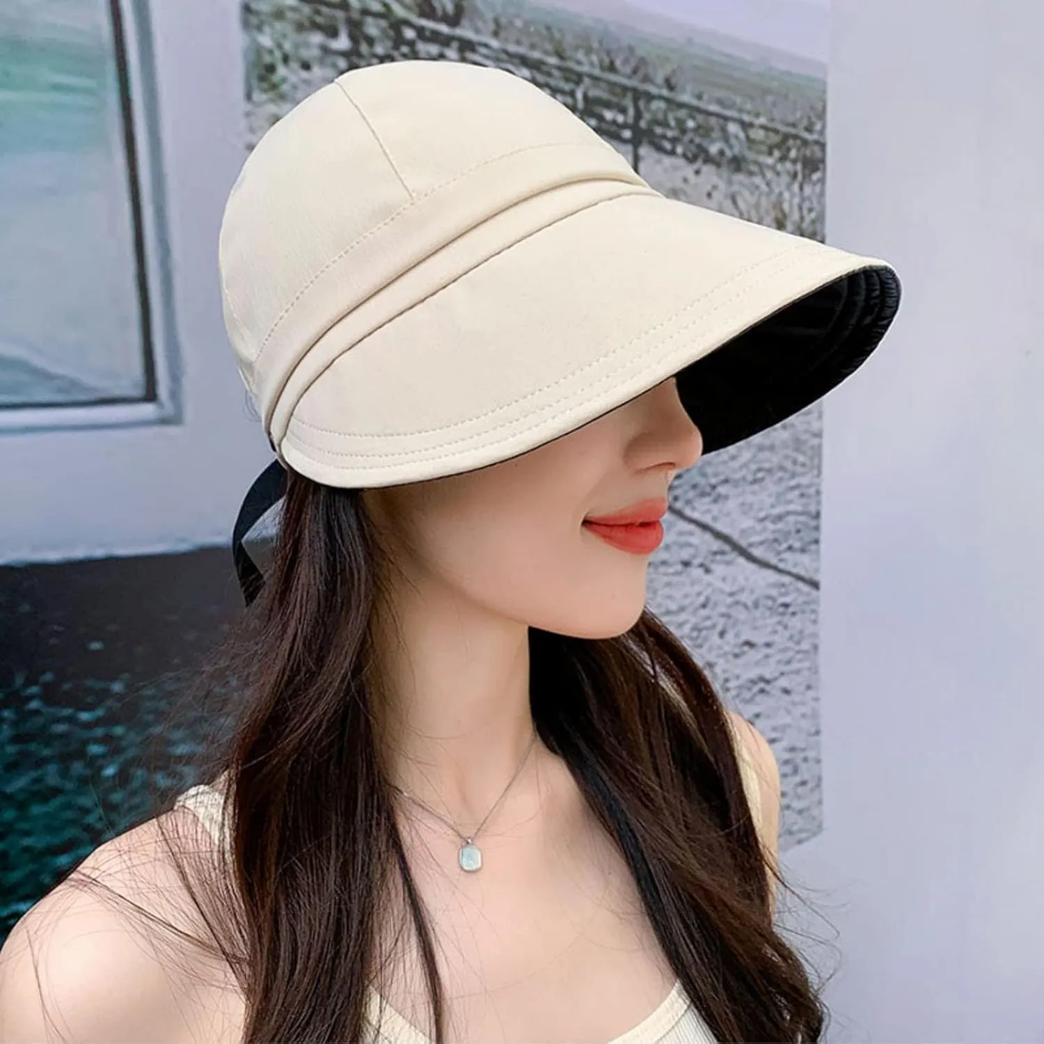 Women's Solid Colors Visor Hat Summer Wide Brim Sun Hats Casual Outdoor Hiking Travel Beach Bucket Hat