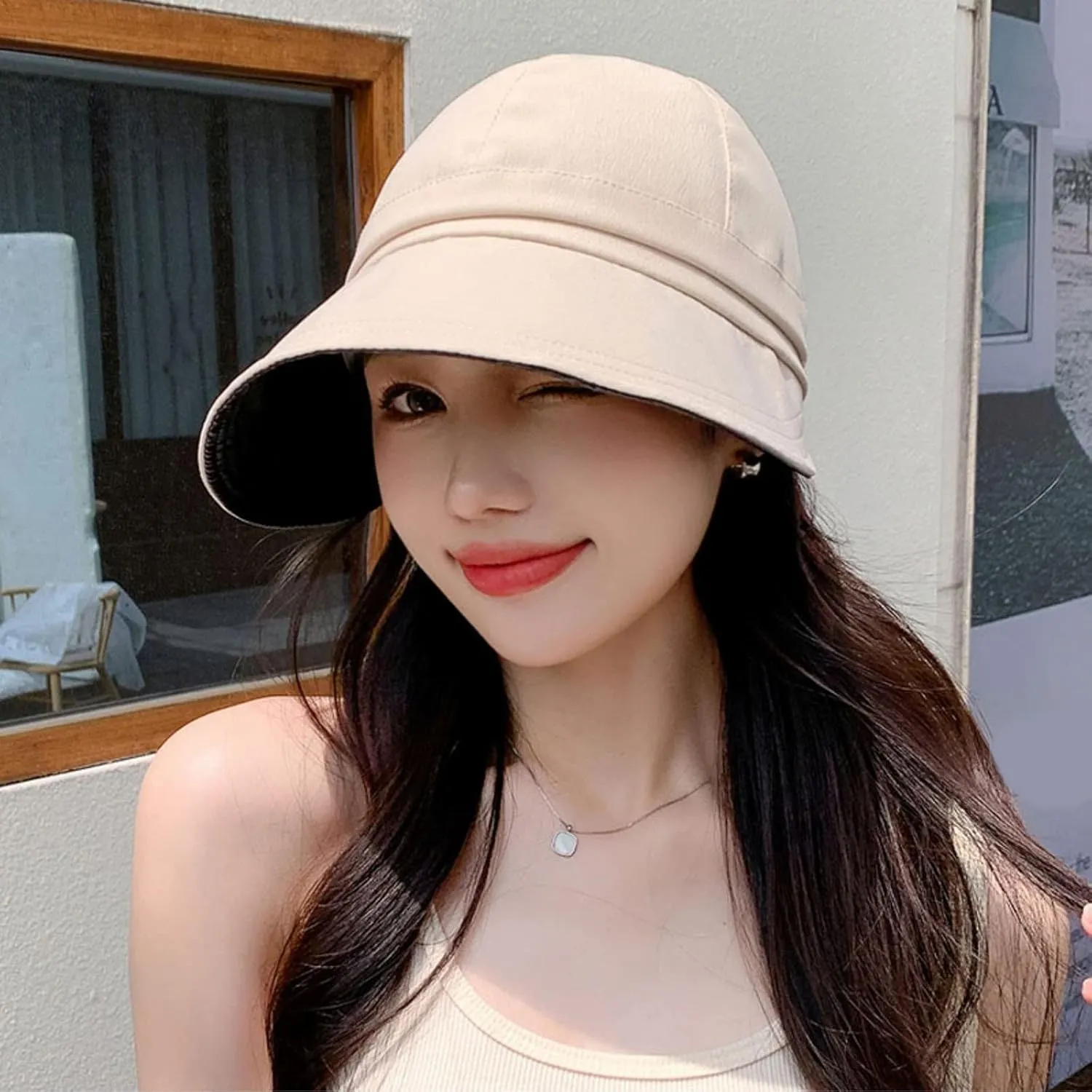 Women's Solid Colors Visor Hat Summer Wide Brim Sun Hats Casual Outdoor Hiking Travel Beach Bucket Hat