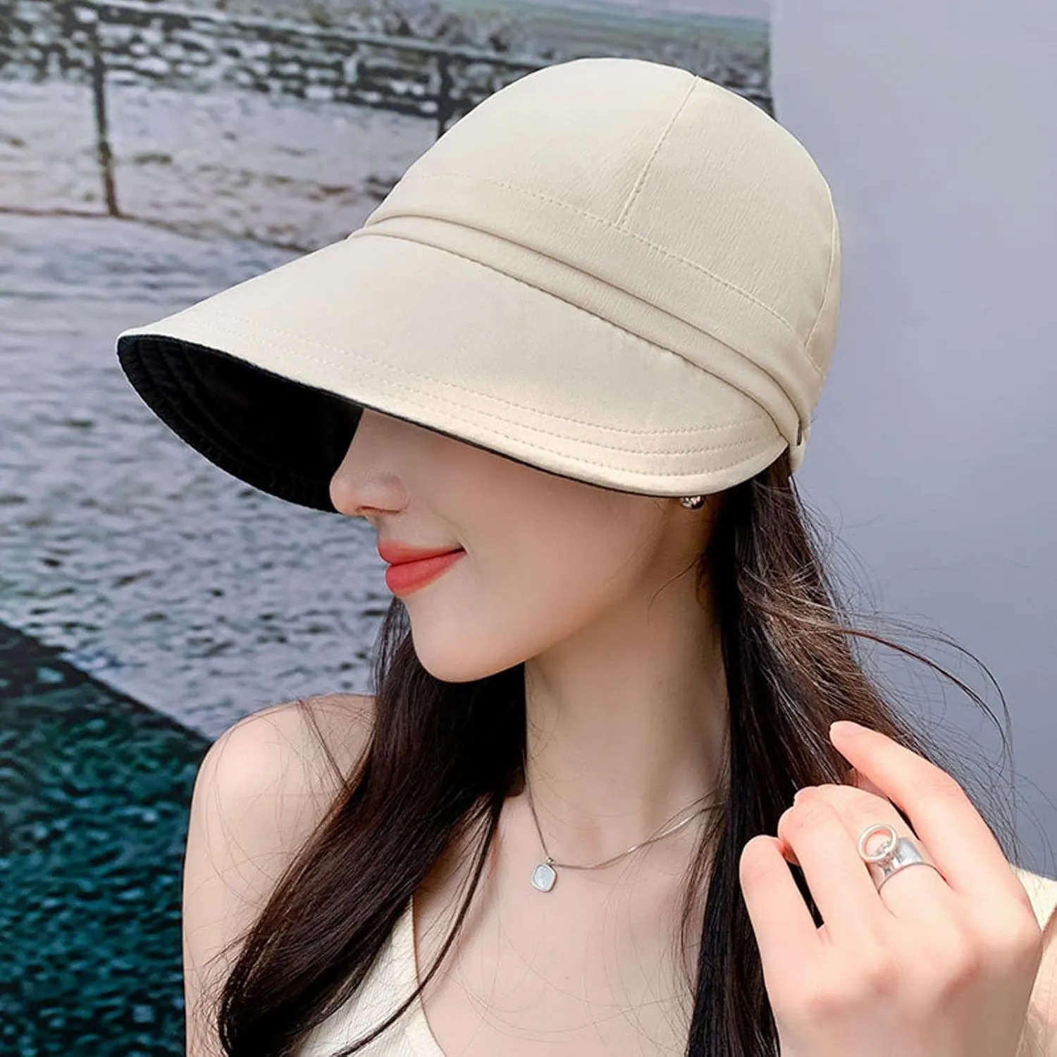 Women's Solid Colors Visor Hat Summer Wide Brim Sun Hats Casual Outdoor Hiking Travel Beach Bucket Hat