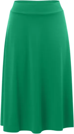 Women's Solid Lightweight Flare Midi Pull On Closure Skirt S XXL Plus Size Side Slit Skirt