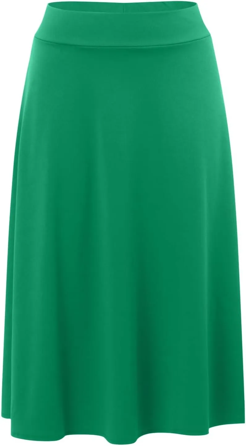 Women's Solid Lightweight Flare Midi Pull On Closure Skirt S XXL Plus Size Side Slit Skirt