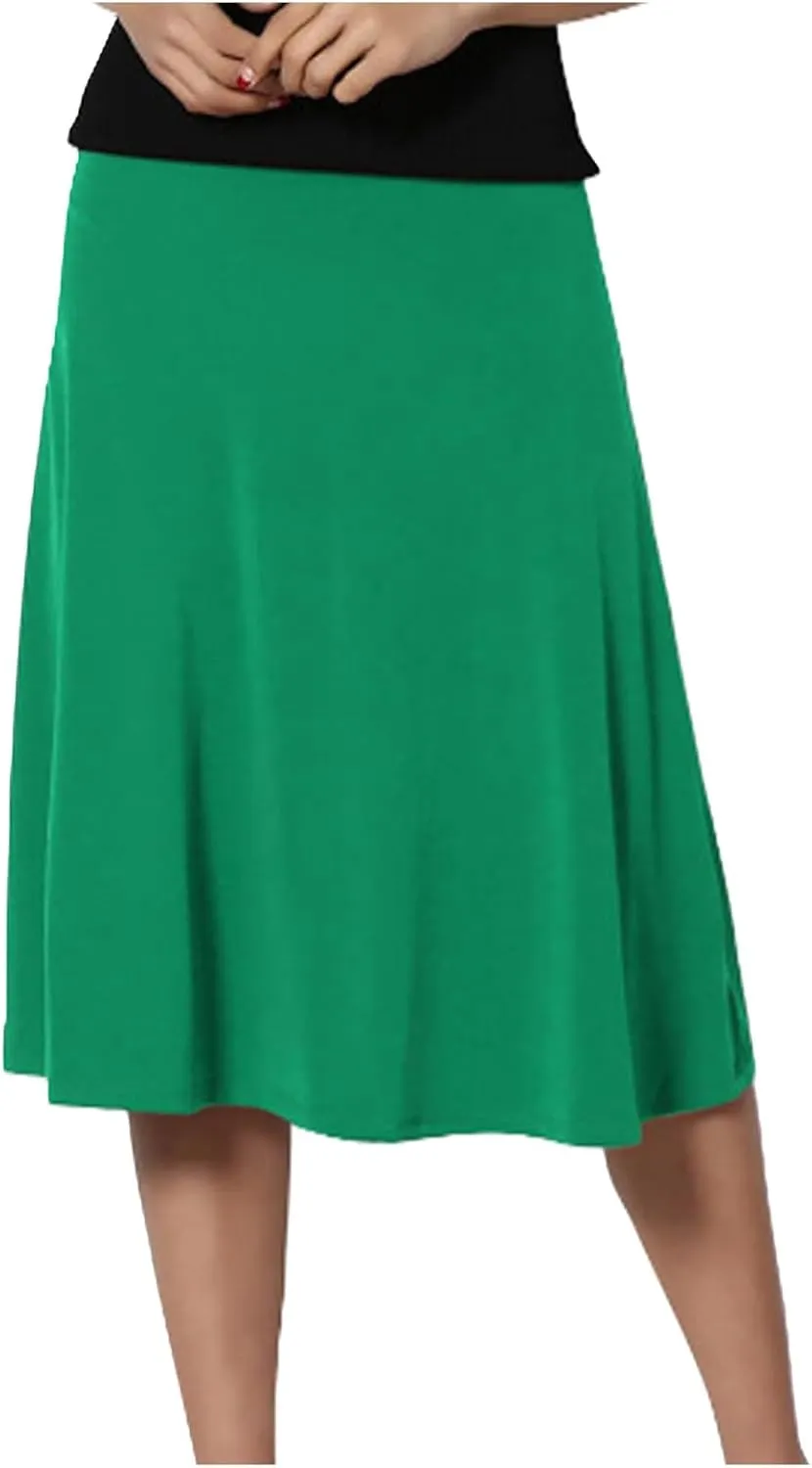 Women's Solid Lightweight Flare Midi Pull On Closure Skirt S XXL Plus Size Side Slit Skirt