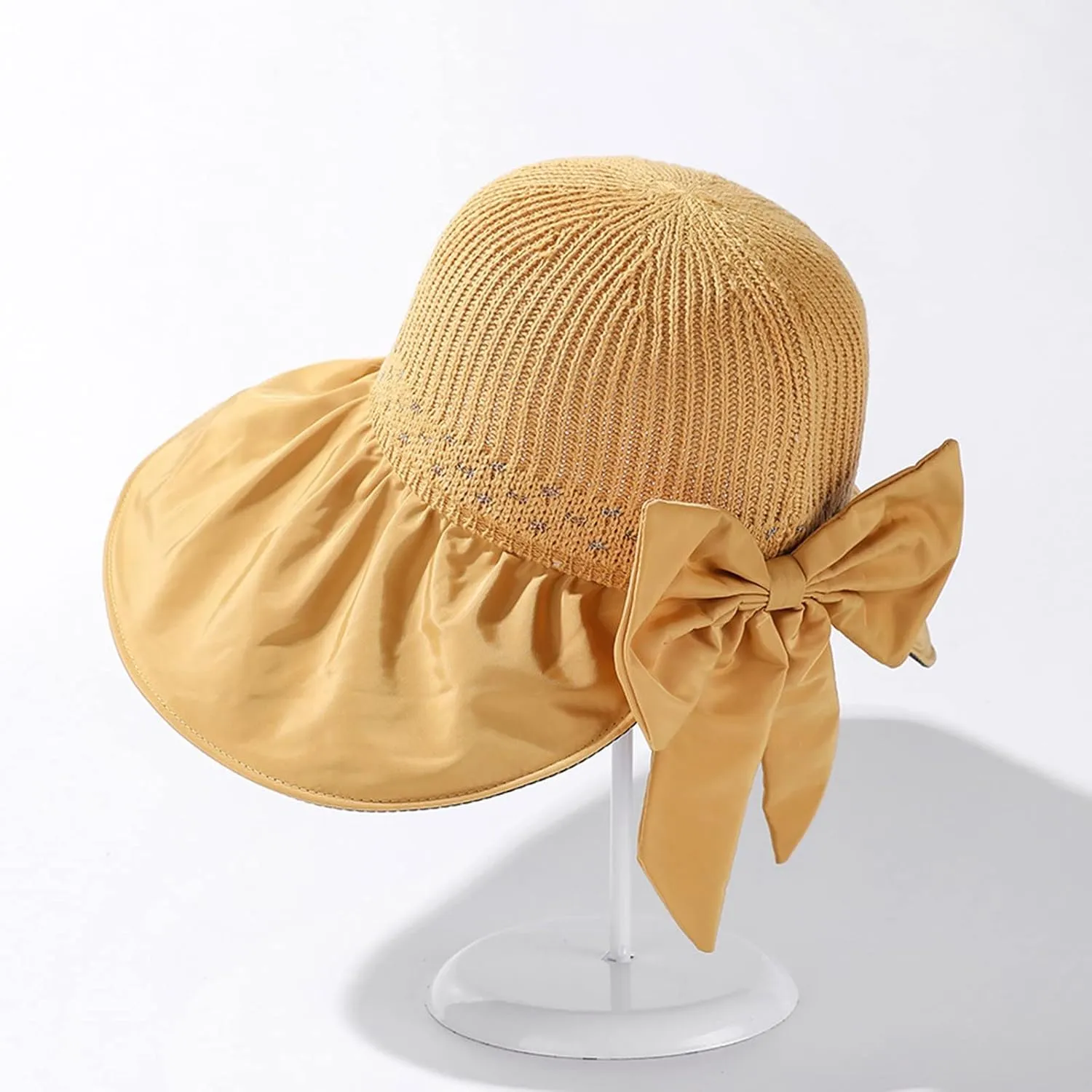 Womens Straw Wide Brim Sun Hats Outdoor Casual Bow Solid Colors Beach Hat Summer Travel Vacation Visor Hat