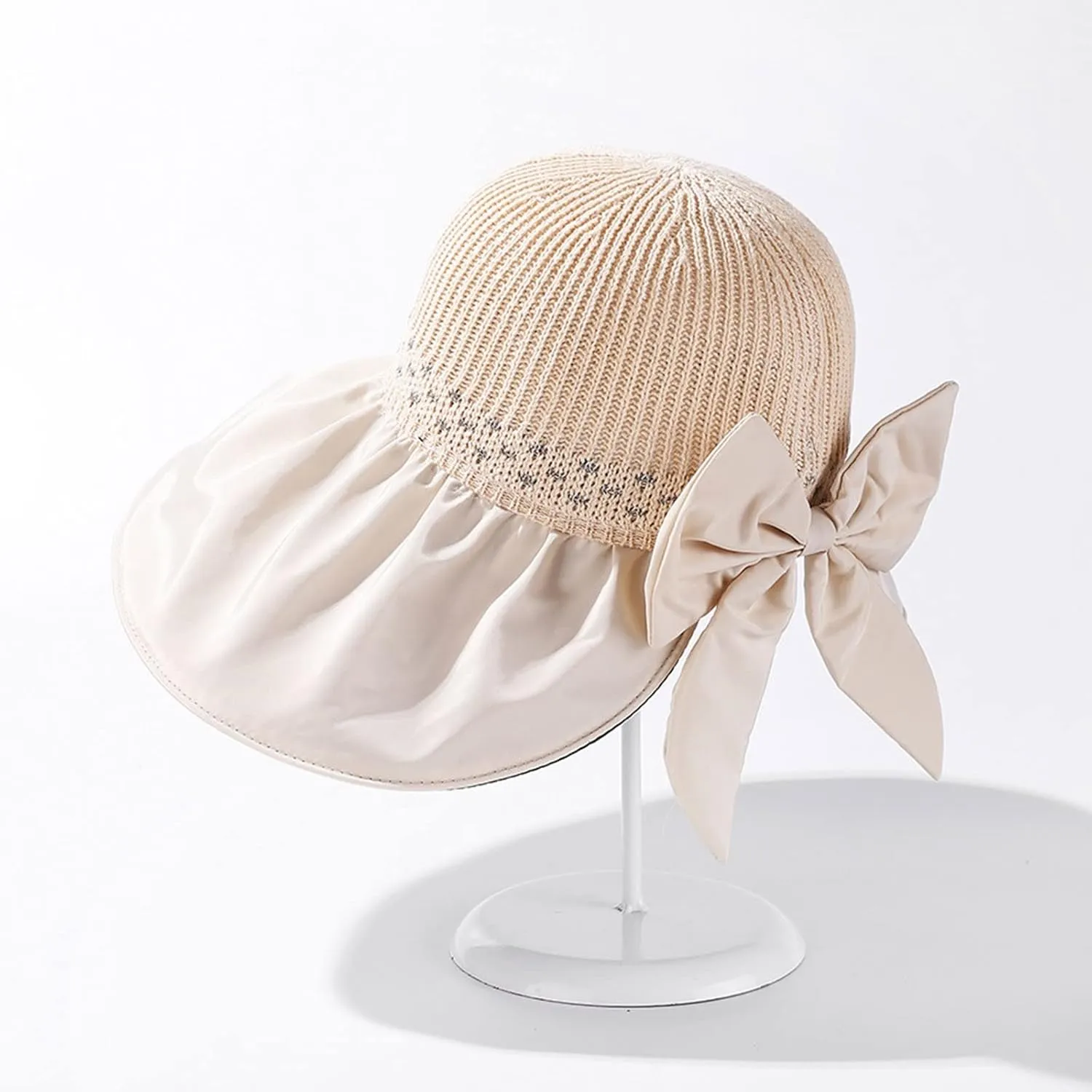 Womens Straw Wide Brim Sun Hats Outdoor Casual Bow Solid Colors Beach Hat Summer Travel Vacation Visor Hat