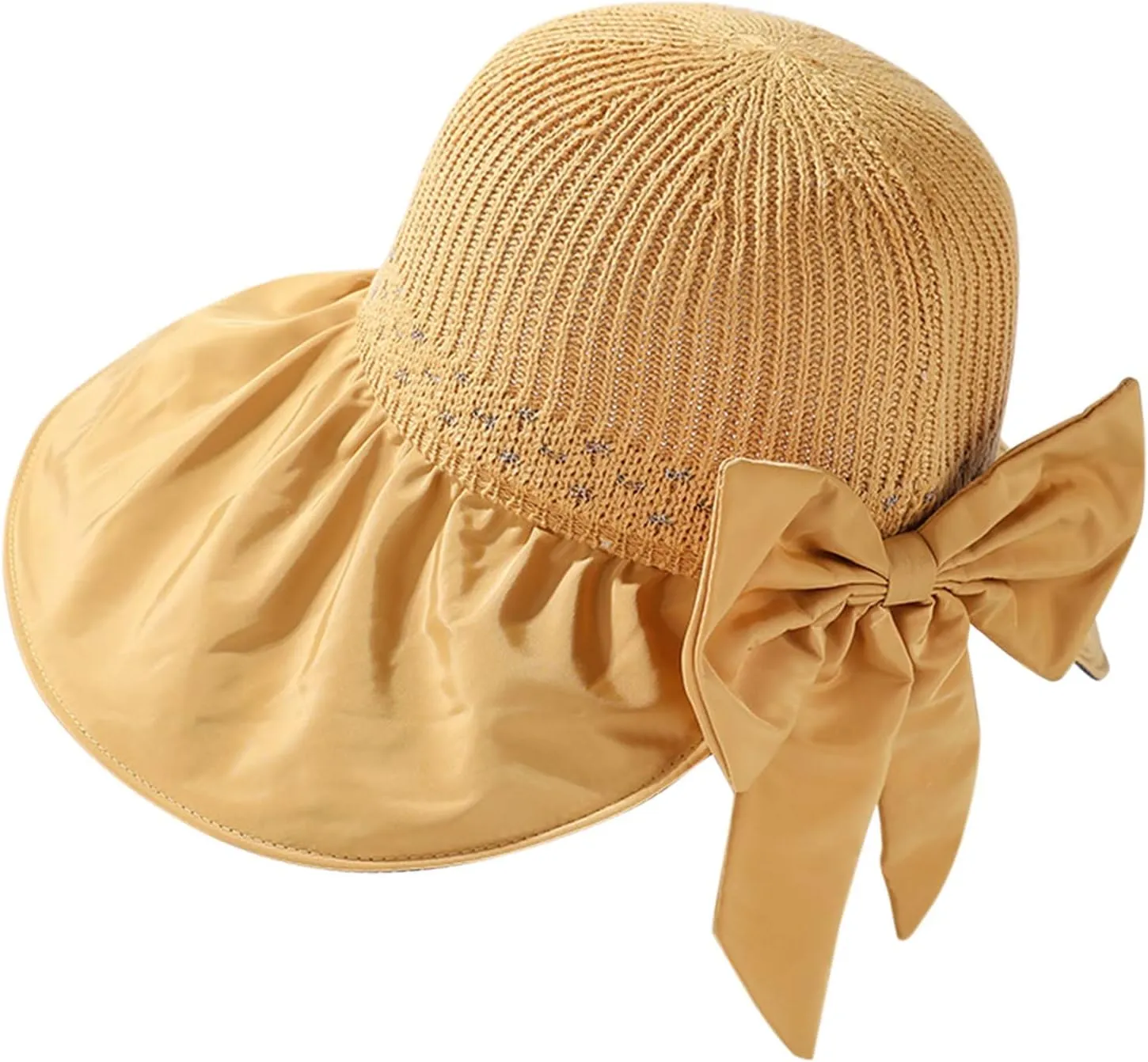 Womens Straw Wide Brim Sun Hats Outdoor Casual Bow Solid Colors Beach Hat Summer Travel Vacation Visor Hat