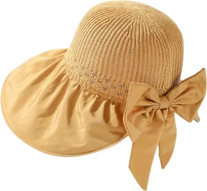 Womens Straw Wide Brim Sun Hats Outdoor Casual Bow Solid Colors Beach Hat Summer Travel Vacation Visor Hat