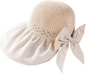Womens Straw Wide Brim Sun Hats Outdoor Casual Bow Solid Colors Beach Hat Summer Travel Vacation Visor Hat