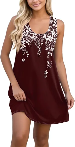 Womens Summer Dresses Prited Sundresses Beach Loose Tshirt Tank Dresses Flowy Sleeveless Mini Dress with Pockets