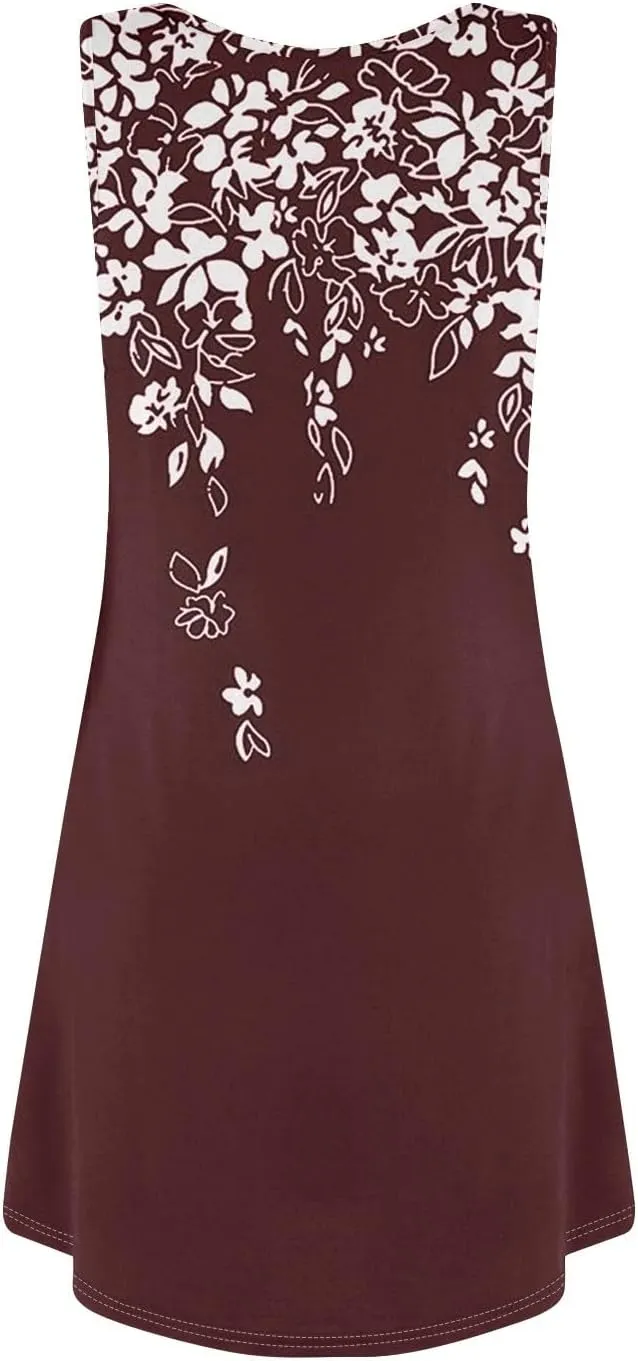 Womens Summer Dresses Prited Sundresses Beach Loose Tshirt Tank Dresses Flowy Sleeveless Mini Dress with Pockets