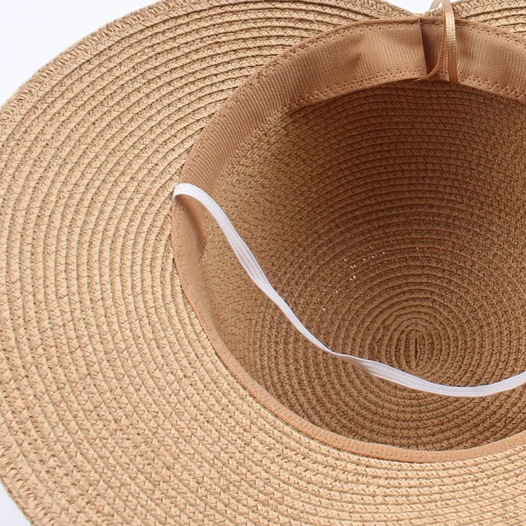 Womens Summer Wide Brim Hawaiian Straw Sun Hat Fashion UPF 50  Lightweight Foldable Bow Knot Beach Travel Hats