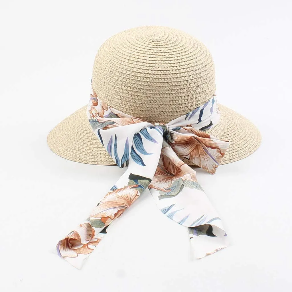 Womens Summer Wide Brim Hawaiian Straw Sun Hat Fashion UPF 50  Lightweight Foldable Bow Knot Beach Travel Hats