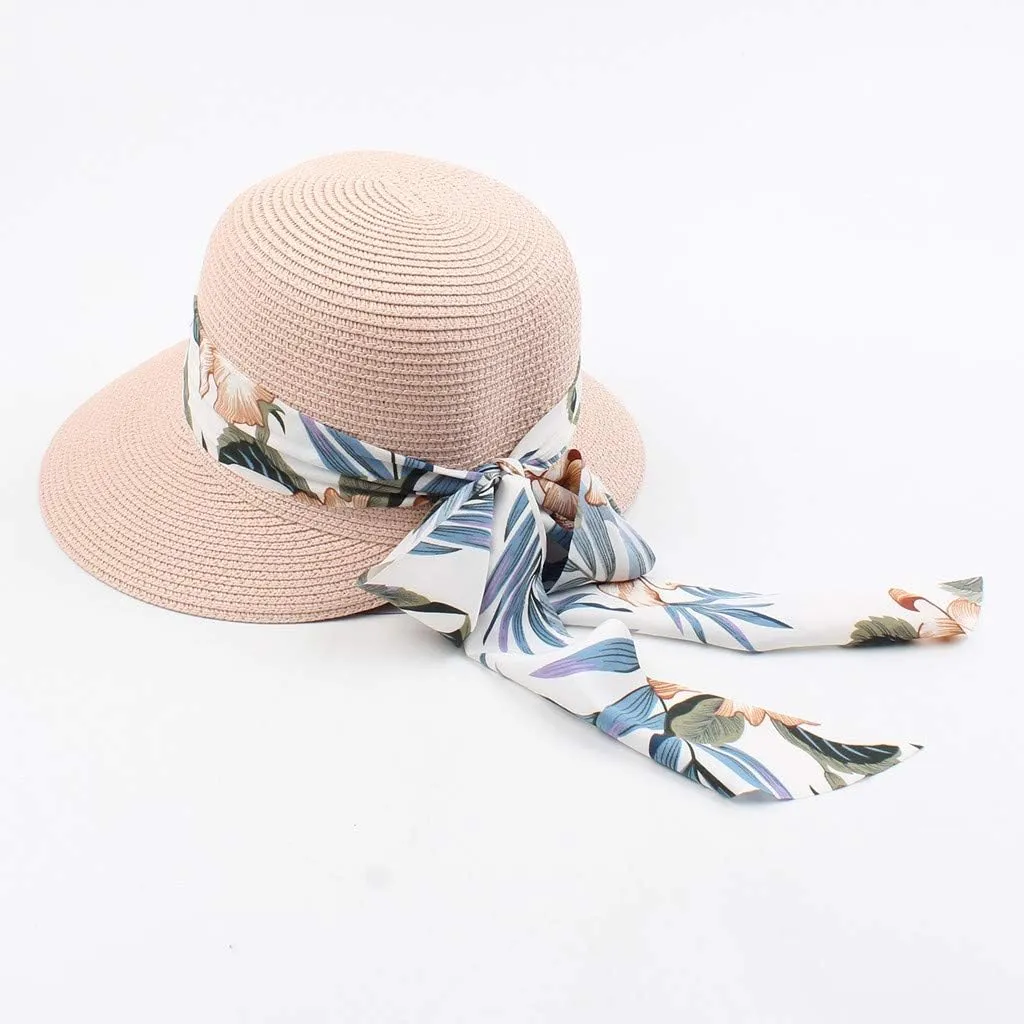 Womens Summer Wide Brim Hawaiian Straw Sun Hat Fashion UPF 50  Lightweight Foldable Bow Knot Beach Travel Hats