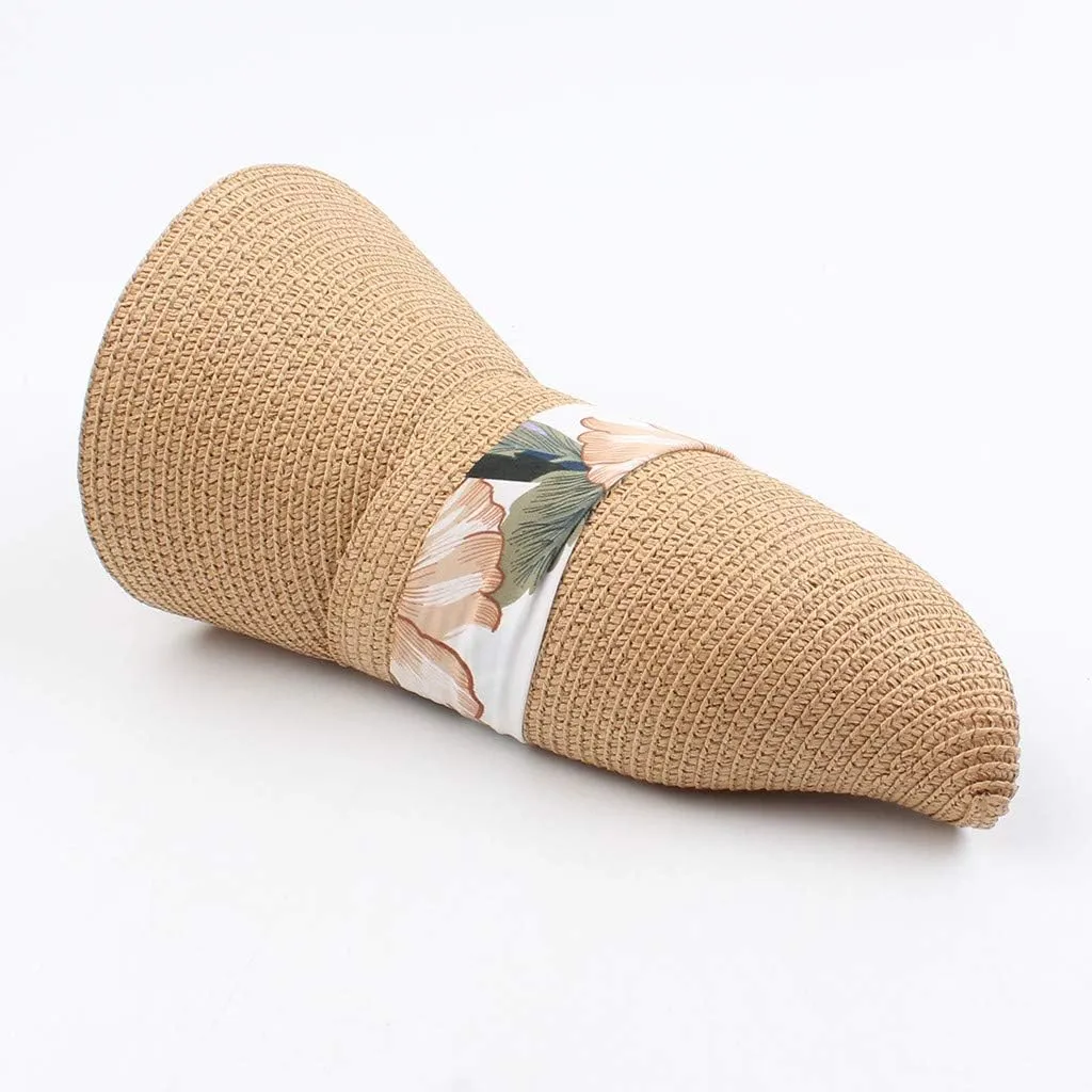 Womens Summer Wide Brim Hawaiian Straw Sun Hat Fashion UPF 50  Lightweight Foldable Bow Knot Beach Travel Hats