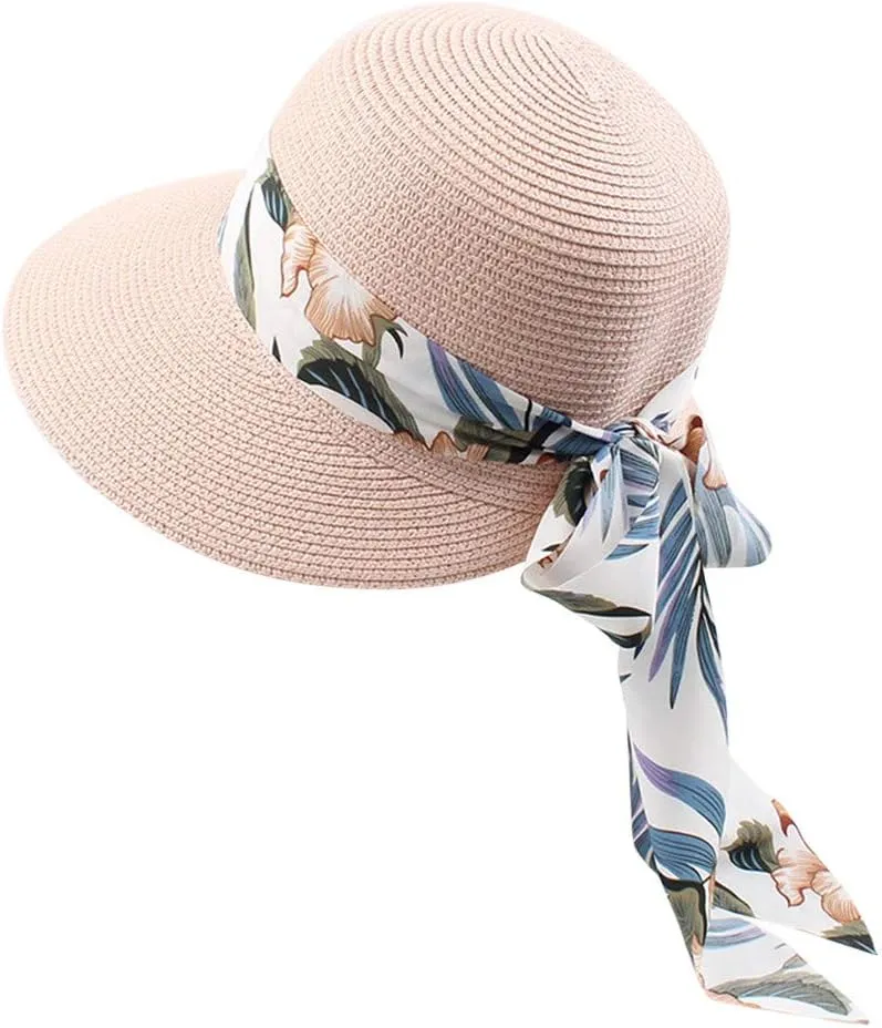 Womens Summer Wide Brim Hawaiian Straw Sun Hat Fashion UPF 50  Lightweight Foldable Bow Knot Beach Travel Hats