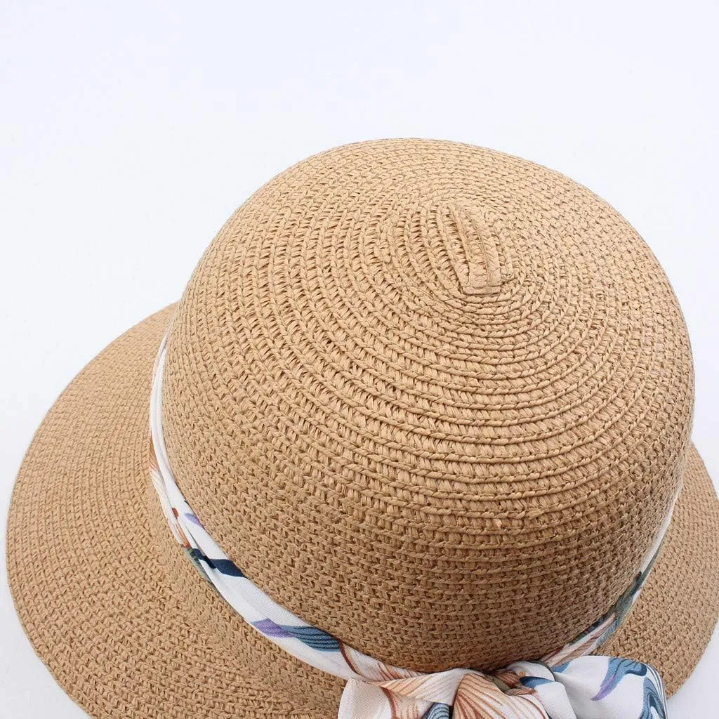 Womens Summer Wide Brim Hawaiian Straw Sun Hat Fashion UPF 50  Lightweight Foldable Bow Knot Beach Travel Hats