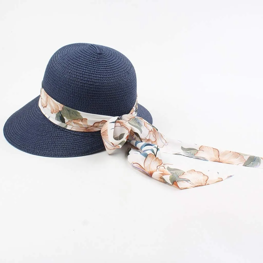 Womens Summer Wide Brim Hawaiian Straw Sun Hat Fashion UPF 50  Lightweight Foldable Bow Knot Beach Travel Hats
