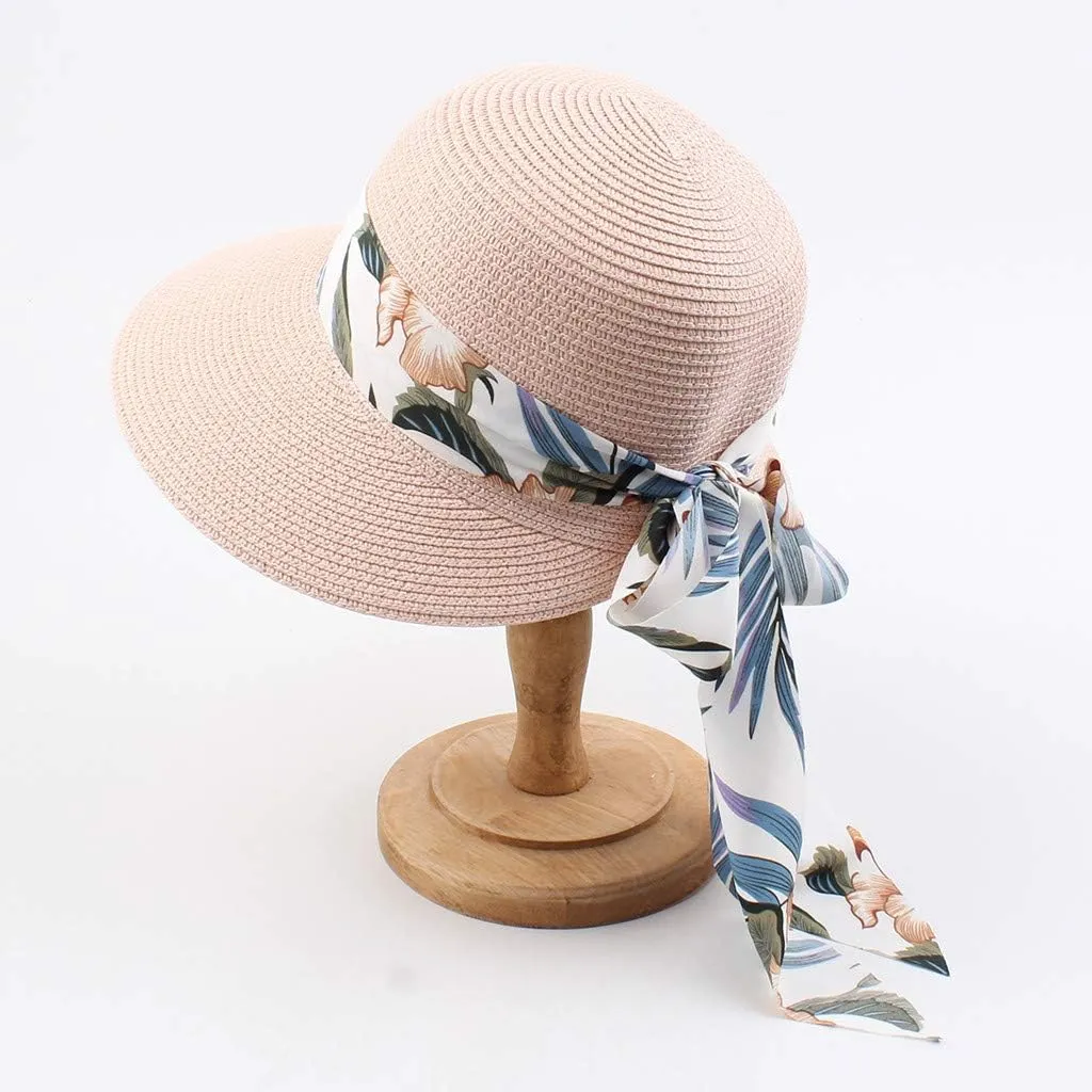 Womens Summer Wide Brim Hawaiian Straw Sun Hat Fashion UPF 50  Lightweight Foldable Bow Knot Beach Travel Hats
