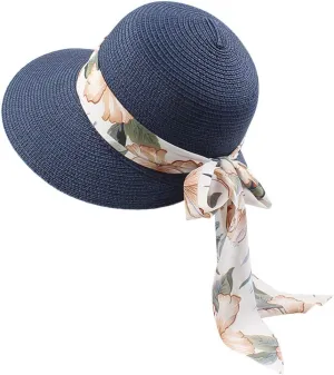 Womens Summer Wide Brim Hawaiian Straw Sun Hat Fashion UPF 50  Lightweight Foldable Bow Knot Beach Travel Hats
