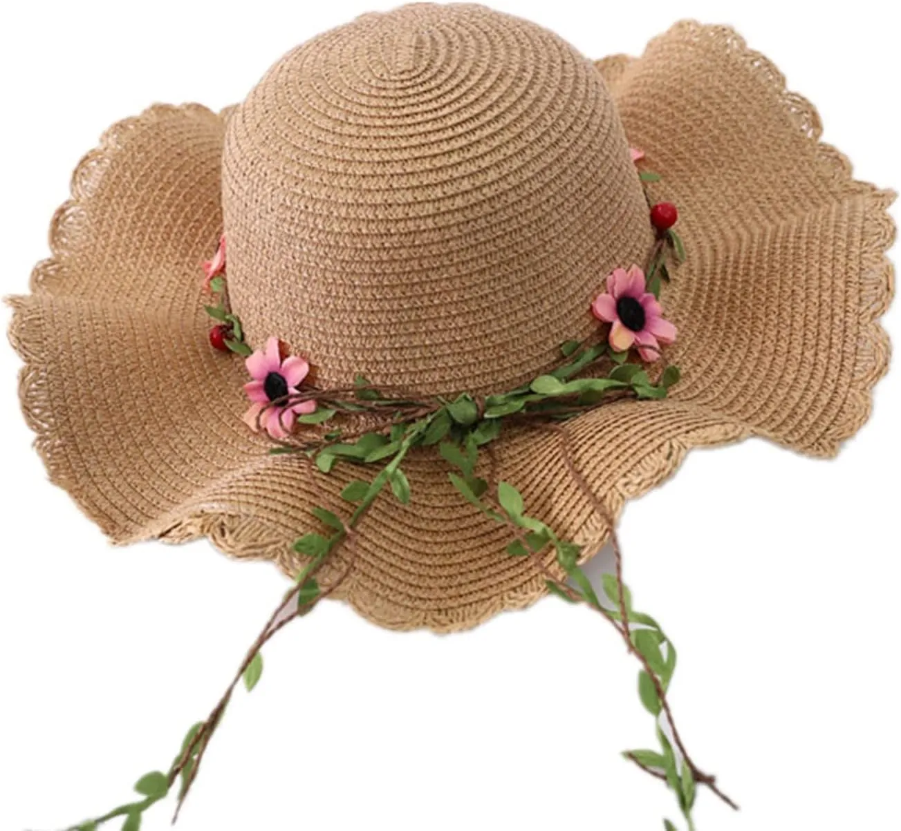 Womens Sun Hat Floppy Beach Summer Flower Straw Hats with Wide Brim Floral Wavy Caps Outdoor UPF 50  Sun Protective Visors
