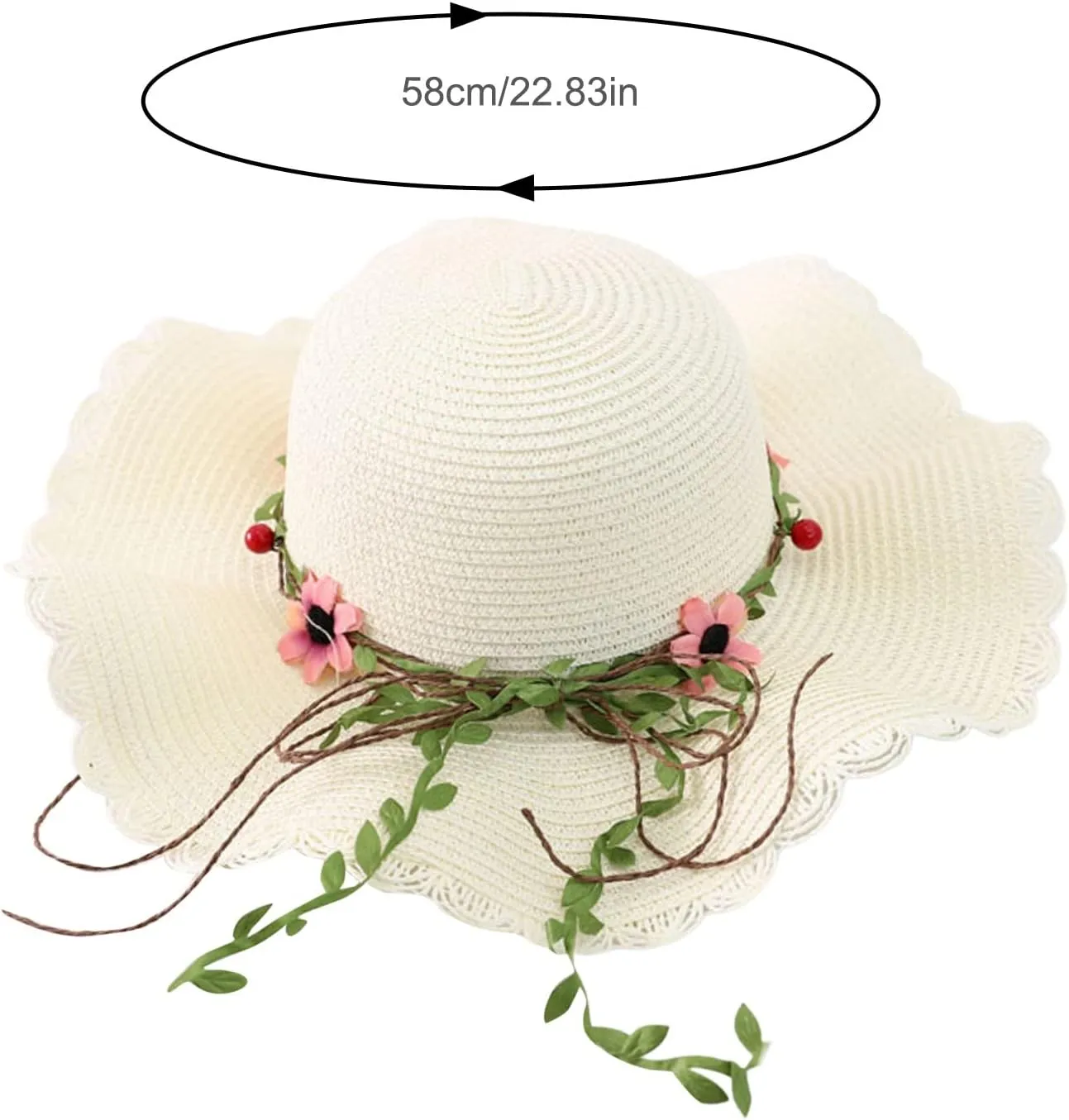 Womens Sun Hat Floppy Beach Summer Flower Straw Hats with Wide Brim Floral Wavy Caps Outdoor UPF 50  Sun Protective Visors
