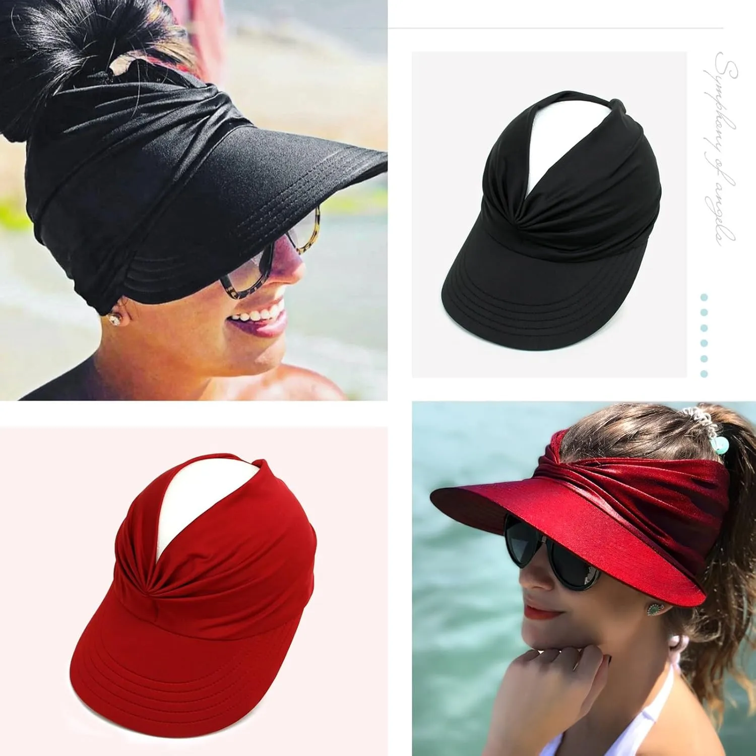 Women's Sun Visor Hat Beach Wide Brim UV Protection Cap with Ponytail Outdoor Sports Beach Golf Hiking Empty Top Hat