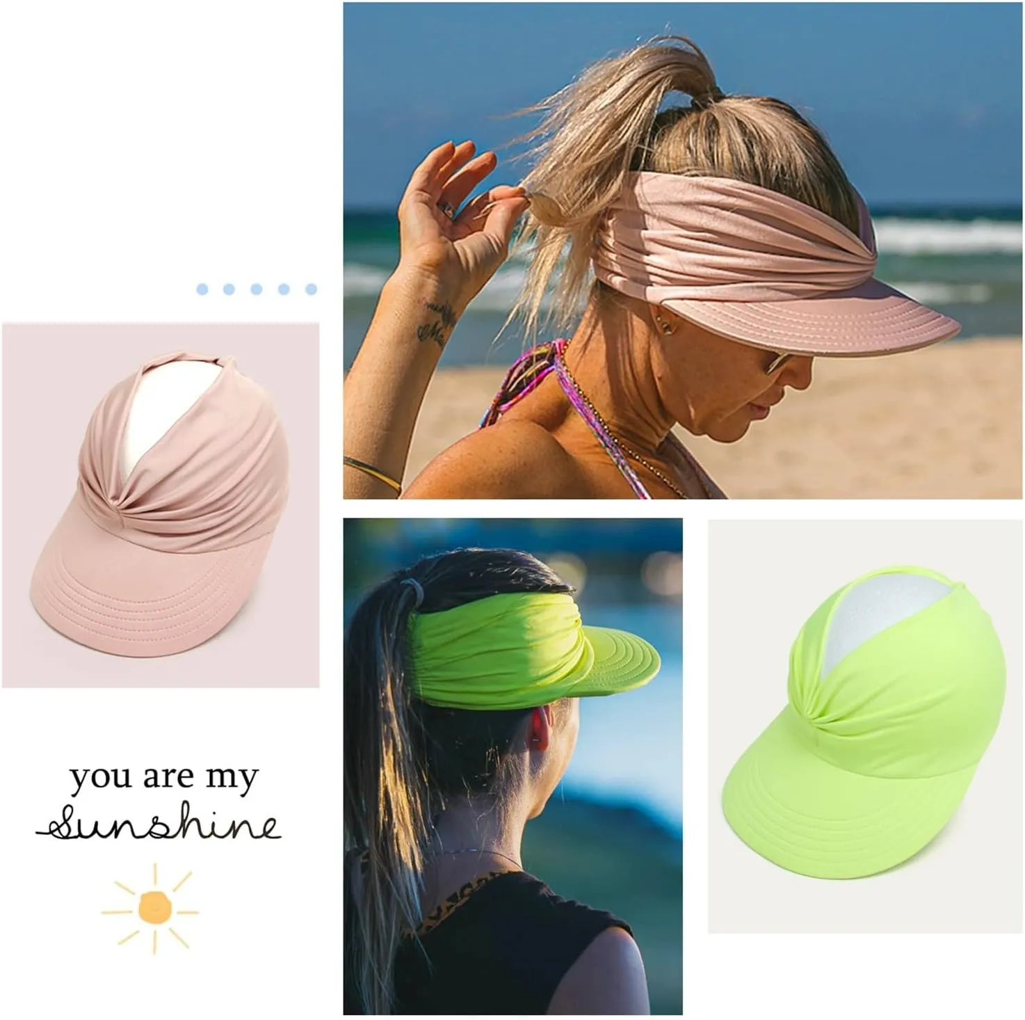 Women's Sun Visor Hat Beach Wide Brim UV Protection Cap with Ponytail Outdoor Sports Beach Golf Hiking Empty Top Hat