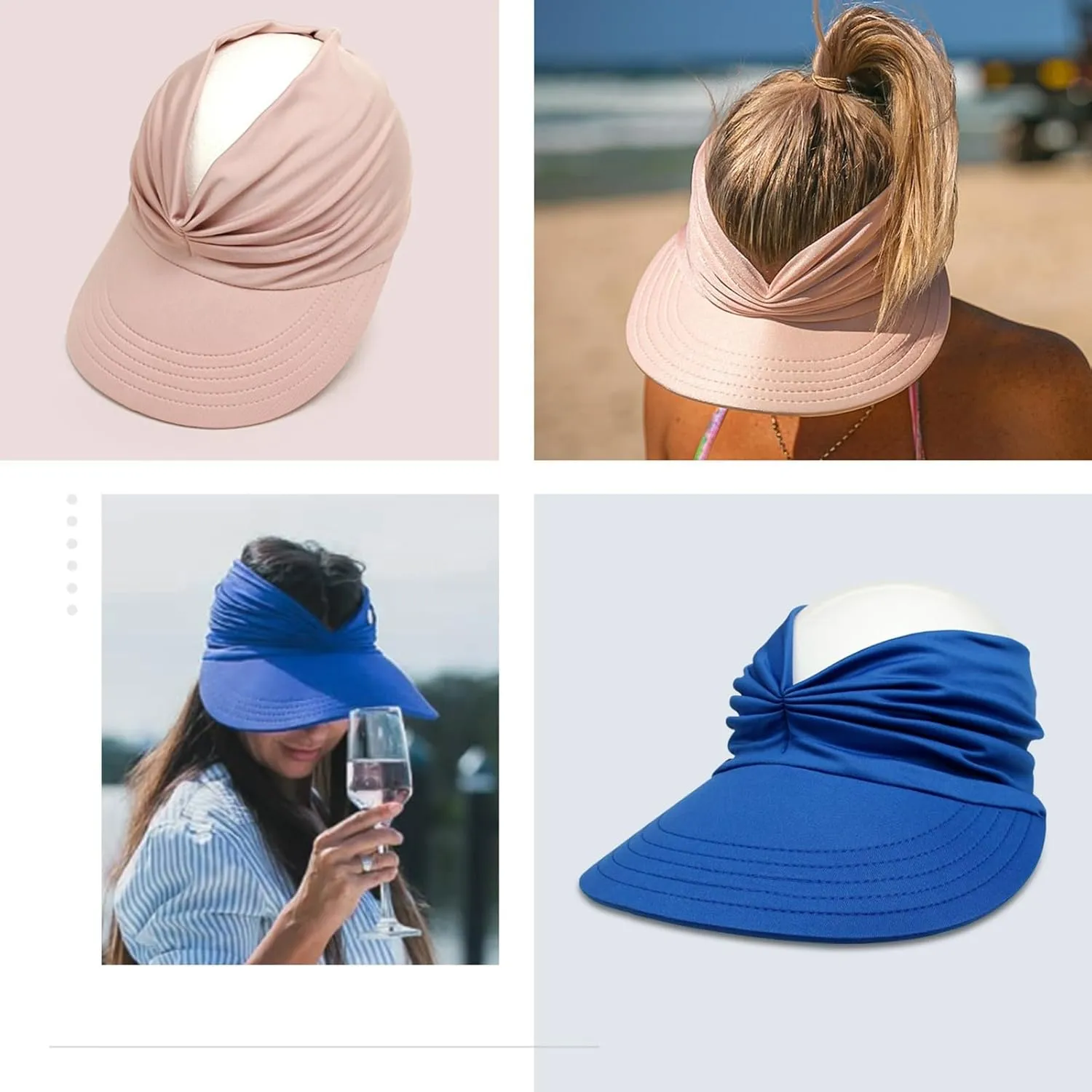 Women's Sun Visor Hat Beach Wide Brim UV Protection Cap with Ponytail Outdoor Sports Beach Golf Hiking Empty Top Hat