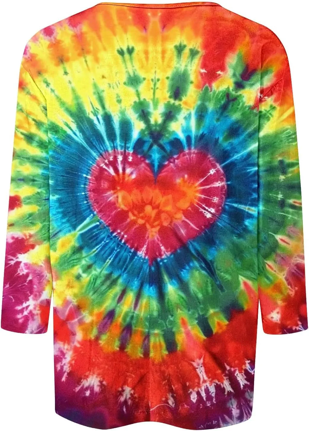 Womens Tops 3/4 Sleeve Loose Fit Tie Dye Hippie Shirts 70s Tshirts Crew Neck Cute Tees 2025 Spring Summer Cute Tees