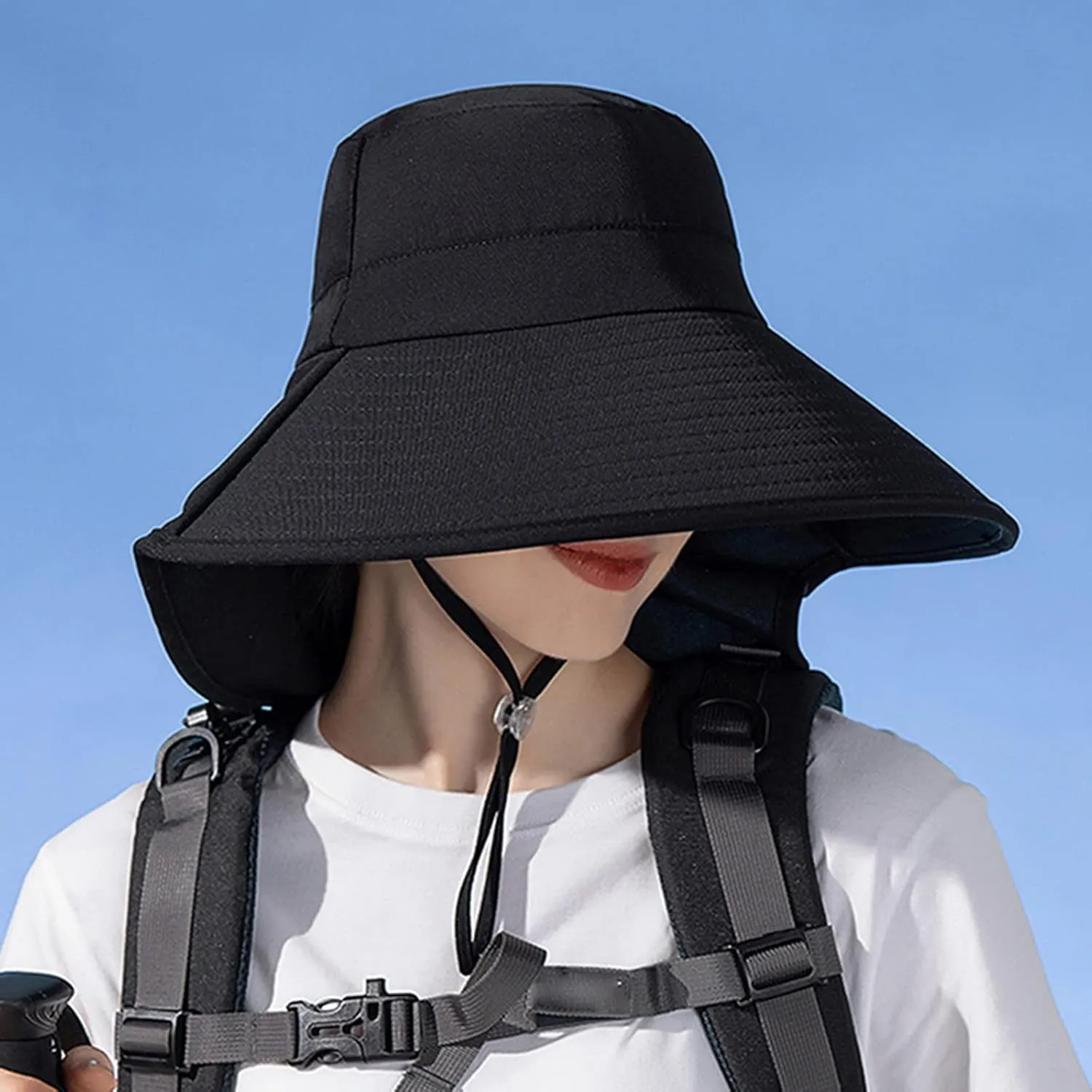 Womens Wide Brim Ponytail Hole Hats Sun Protection Hat UPF 50  Foldable Hiking Caps with Neck Flap Safari Cap with Flaps